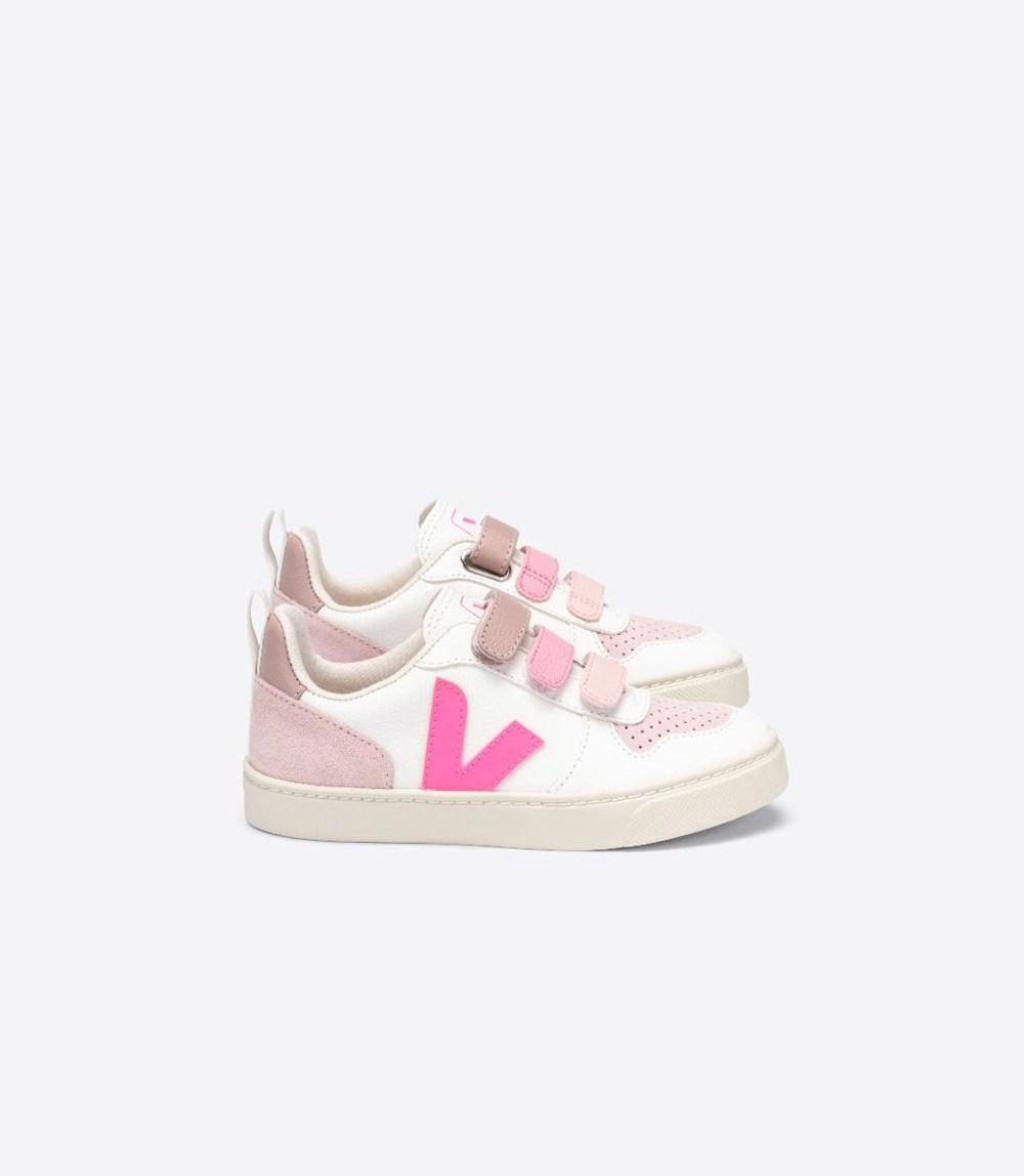 Veja Sneakers Barn - V-10 Velcro Chromefree - Vita/Rosa - 157643-HUD